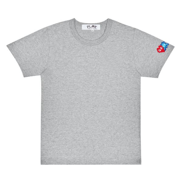 camiseta play invader emblema manga rojo y azul gris