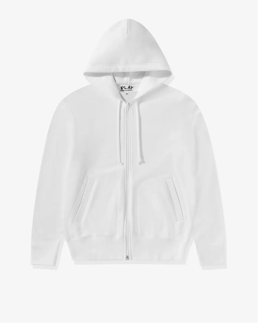 sudadera con capucha unisex cdg con cremallera y corazón negro invertido en blanco