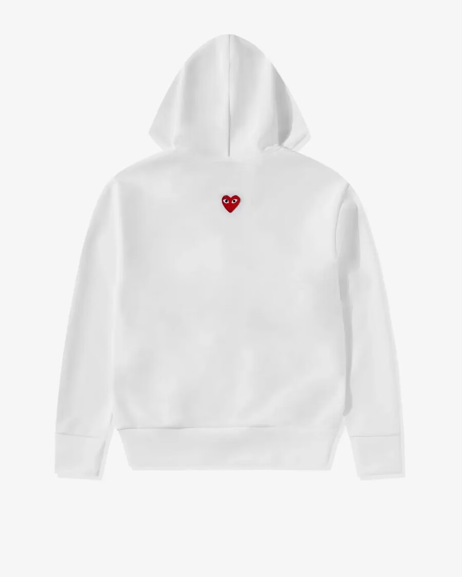 sudadera con capucha unisex play cdg con cremallera y corazón rojo invertido color blanco