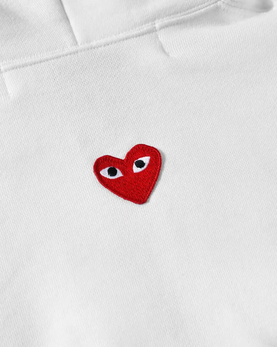 sudadera con capucha unisex play cdg con cremallera y corazón rojo invertido color blanco
