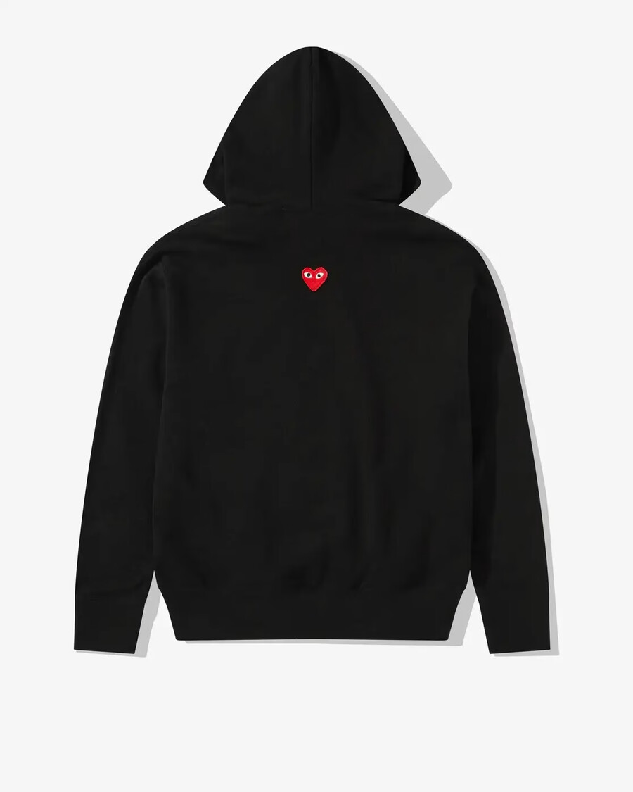 sudadera unisex con capucha y cremallera con corazón rojo inverso color negro